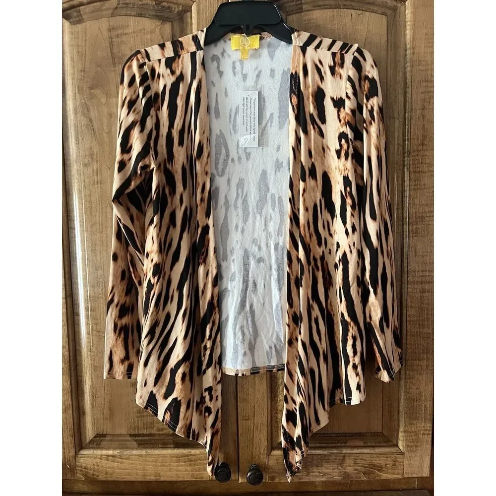 Liz Lange XS Golden Brown Animal‎ Print Open Front Drape Cardigan NWT Womens